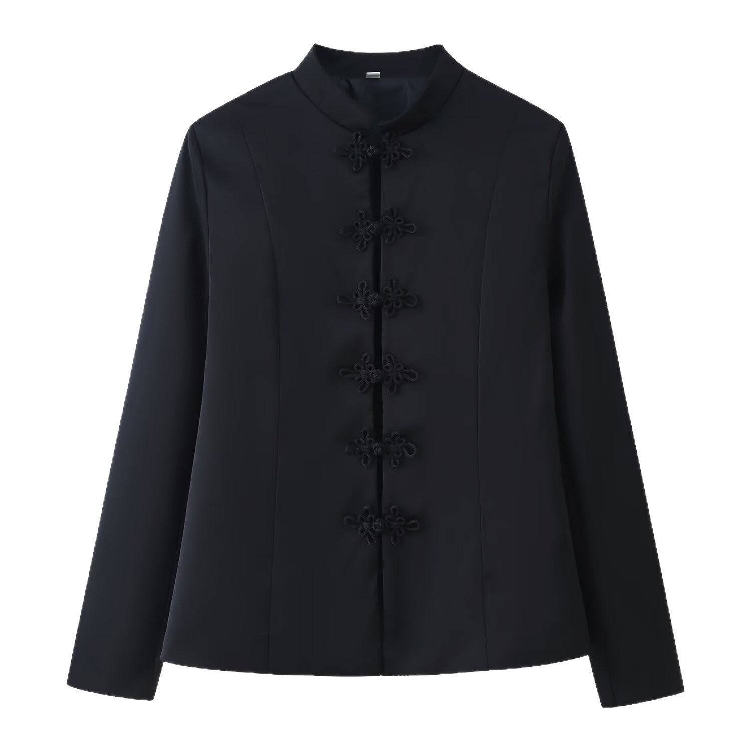 Women's Tailored Mandarin Collar Jacket with Decorative Cord Buttons Chichicherry