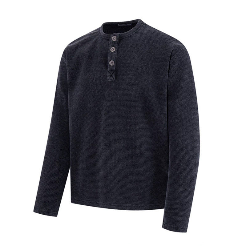 Men's Waffle Knit Henley Shirt with Button Placket and Casual Regular Fit Chichicherry