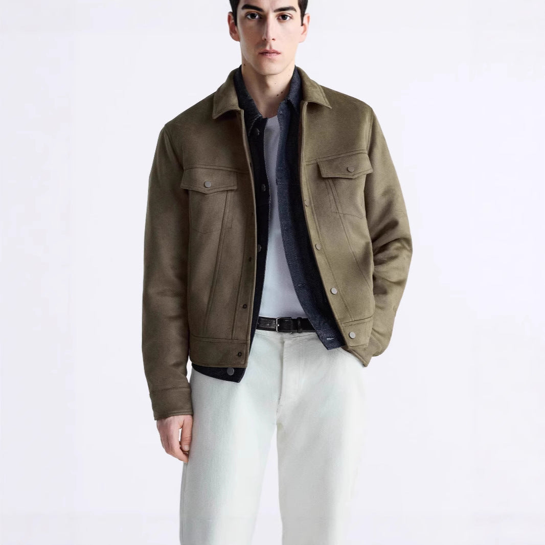 Men's Short Trucker Jacket in Suede Look Chichicherry