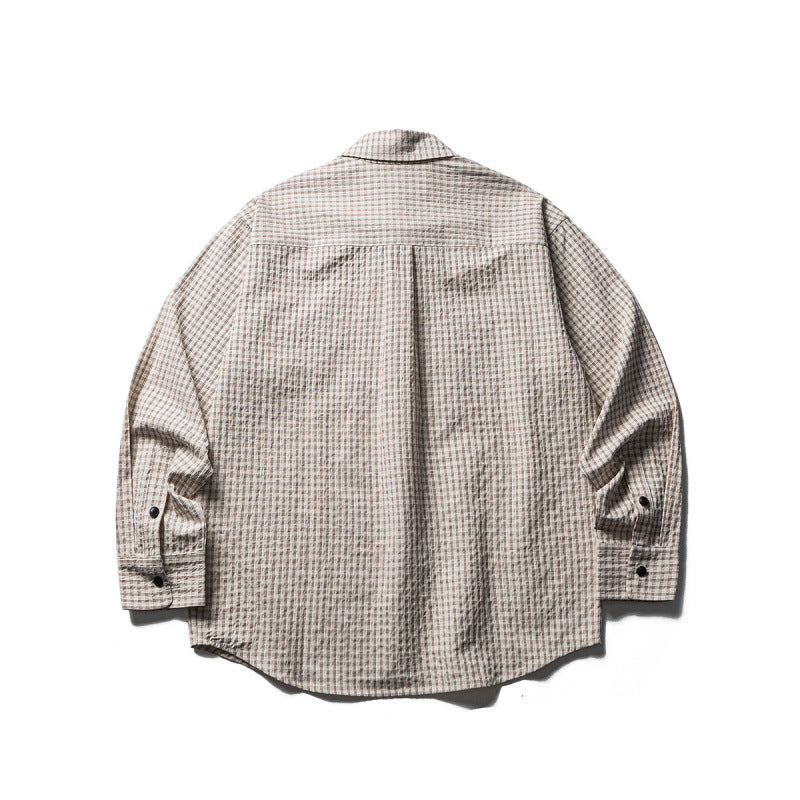 Men's Oversize Check Shirt made of textured cotton blend with chest pockets Chichicherry