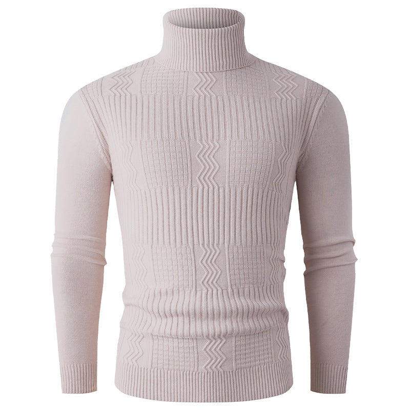 Men's turtleneck sweater made of fine knit with structured jacquard pattern and tailored fit Chichicherry