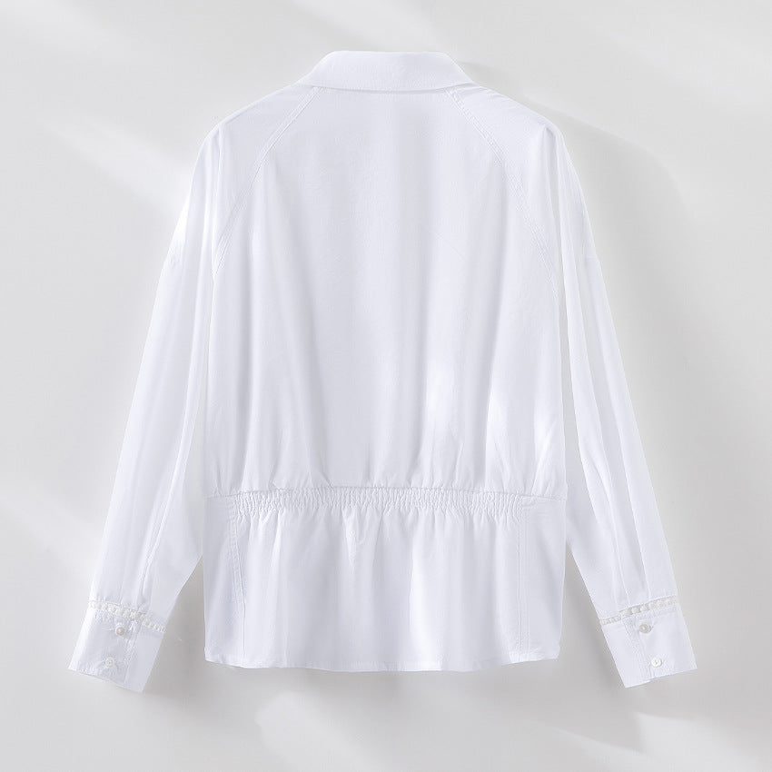 Women’s loose-fitting cotton blouse with gathering details and shirt collar Chichicherry