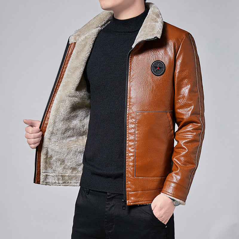 Men's faux leather pilot jacket with full Sherpa lining and high standing collar Chichicherry