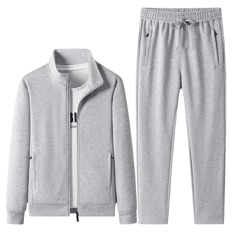 Men's jogging suit set made of cotton blend with stand-up collar zip jacket and drawstring pants Chichicherry