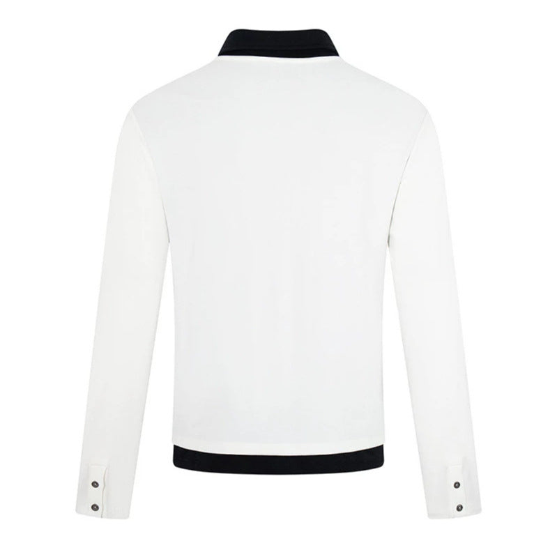 Men's long-sleeve polo shirt with asymmetrical button placket and contrasting collar Chichicherry
