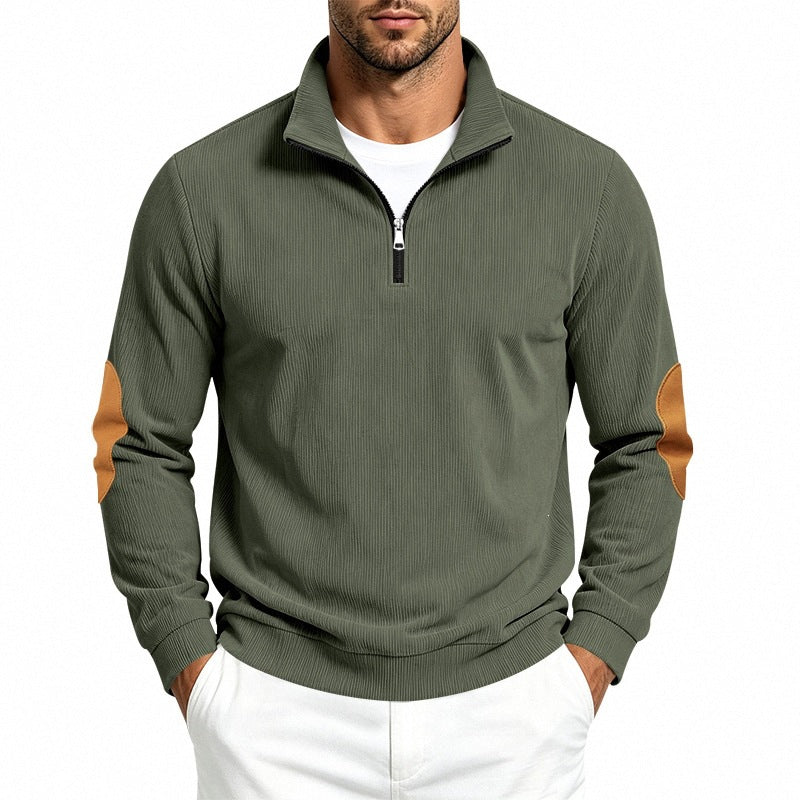 Men's half-zip pullover with waffle structure and elbow patches Chichicherry