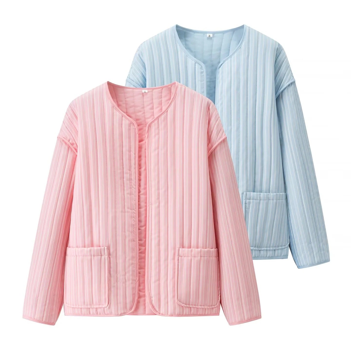 Women's Quilted Transition Jacket with Round Neckline, Light Padding and Patch Pockets Chichicherry
