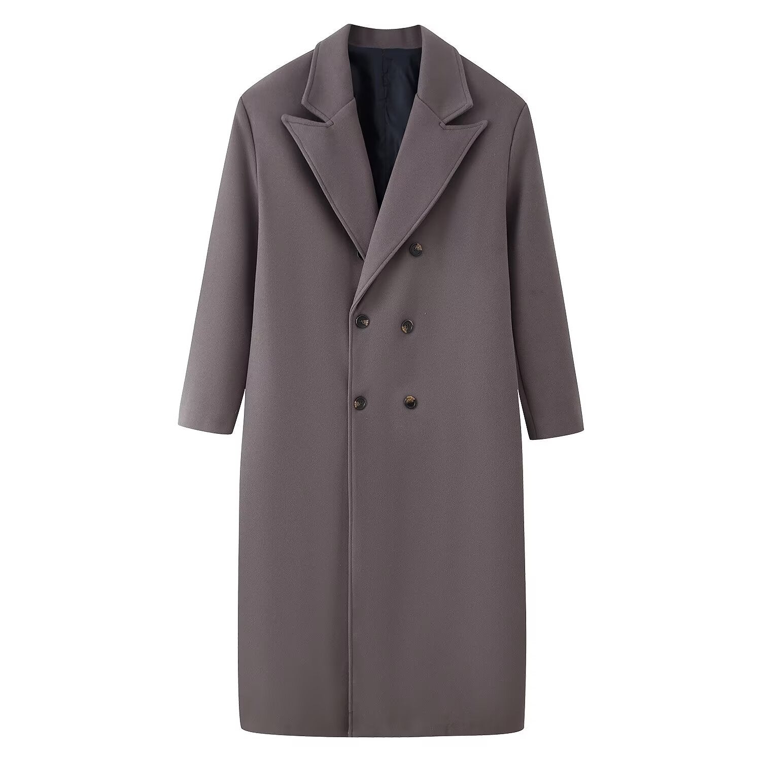 Men's Double-Breasted Long Coat with Narrow Lapels and Straight Cut Chichicherry