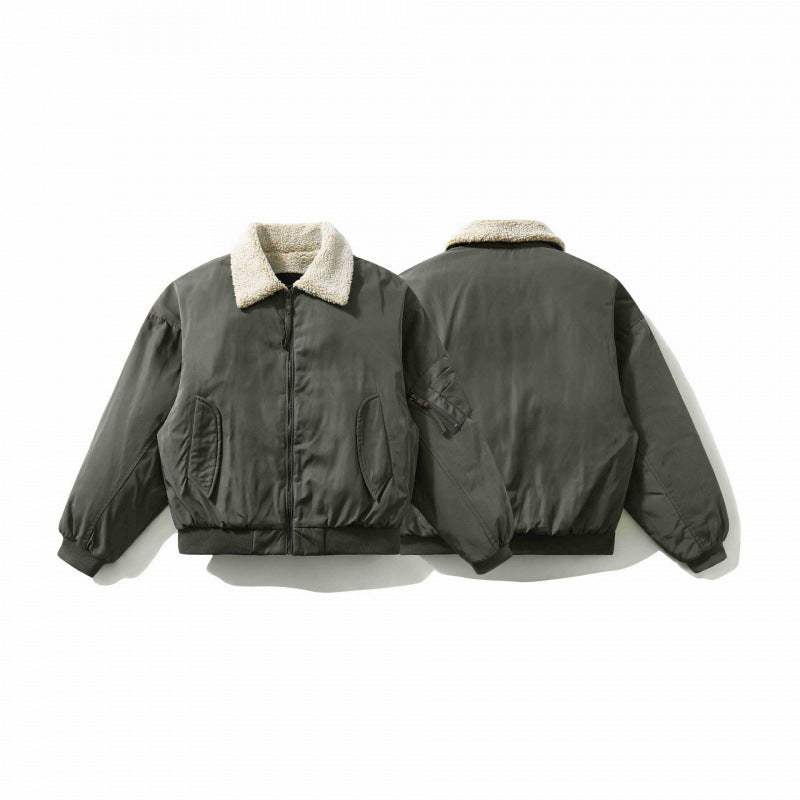 Men's short cut padded bomber jacket with teddy collar and utility arm pocket Chichicherry