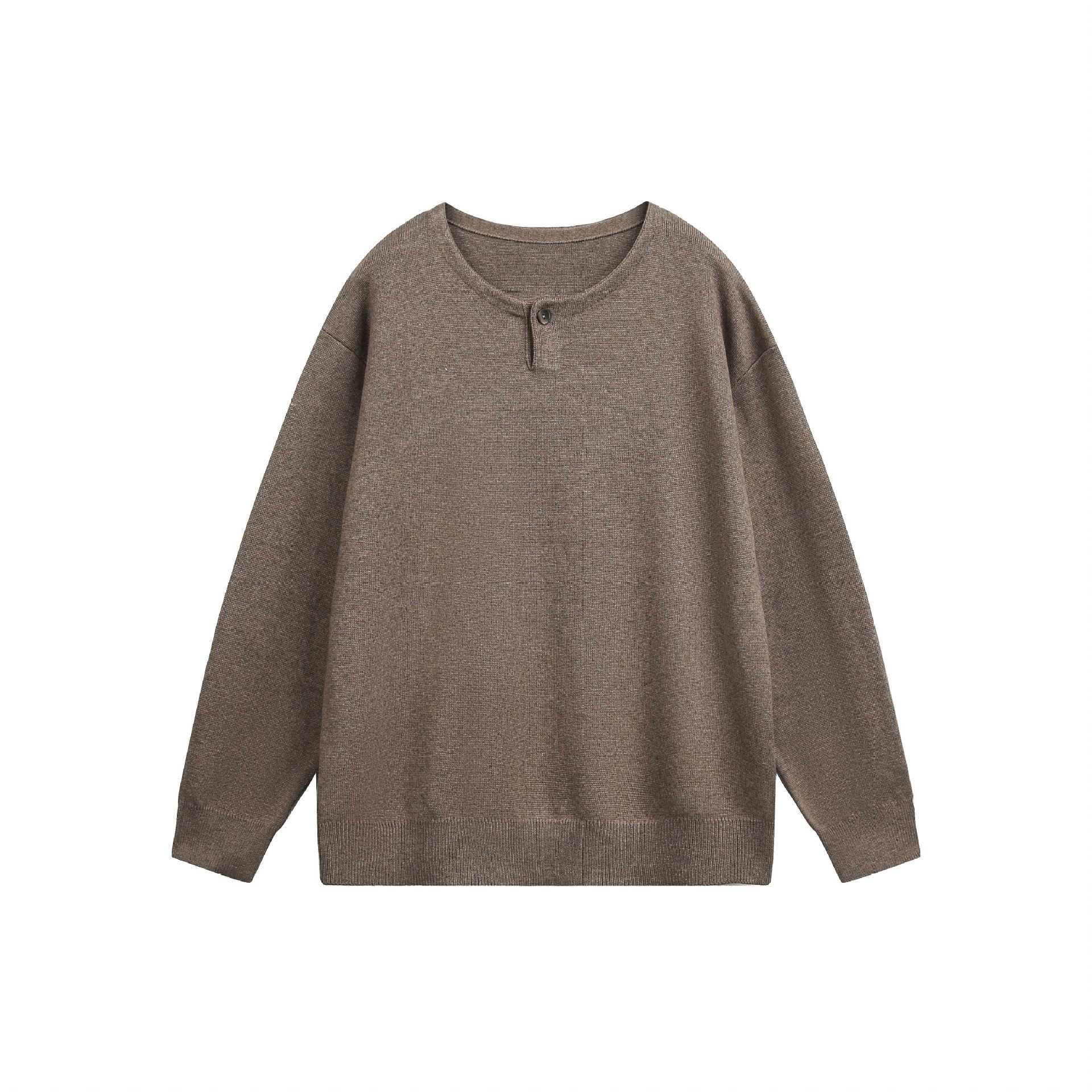Women's Oversized Knit Sweater with Button Detail at Crew Neck Chichicherry