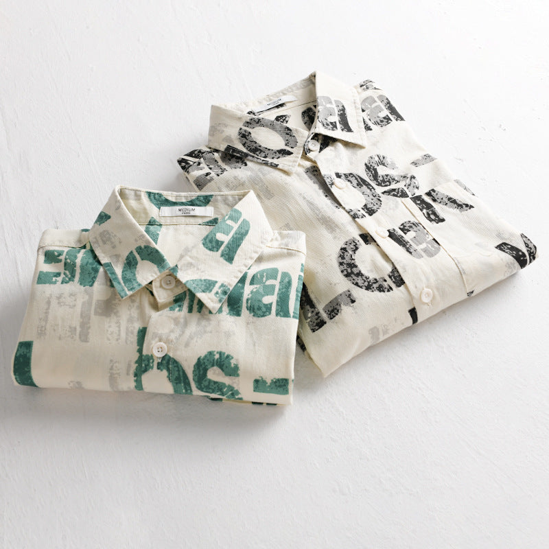Men's Printed Lightweight Long Sleeve Shirt in Relaxed Fit with Typo Print and Chest Pocket Chichicherry