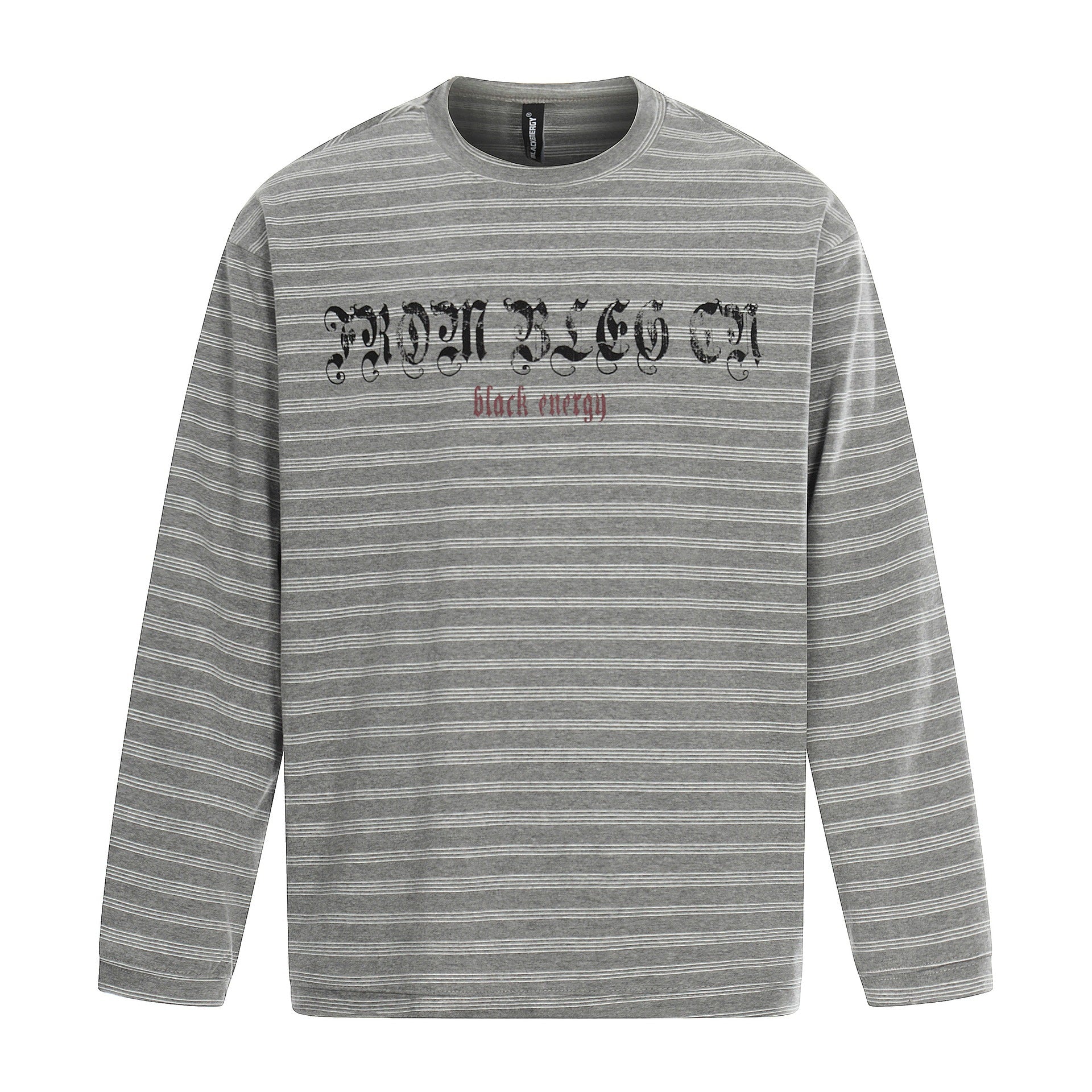 Men's long-sleeved striped shirt with crew neck and Gothic print Chichicherry