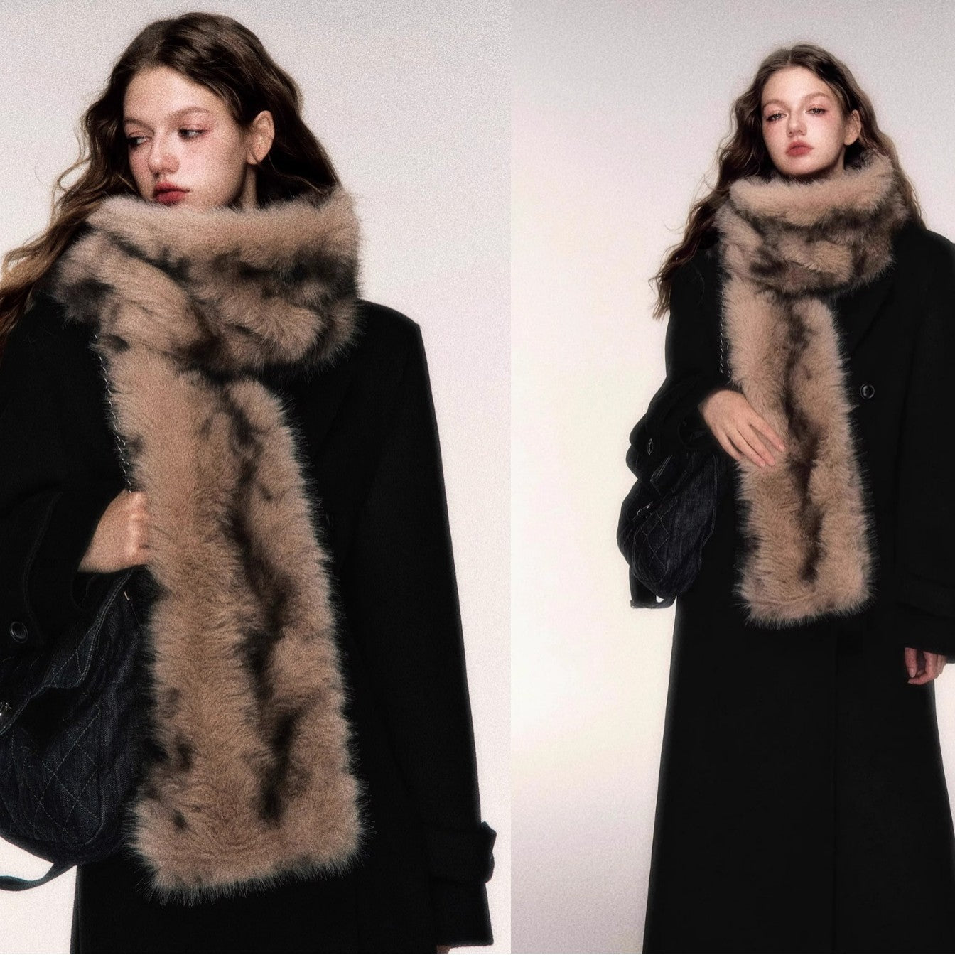 Women's luxurious long faux fur stole with patterned look and voluminous texture Chichicherry