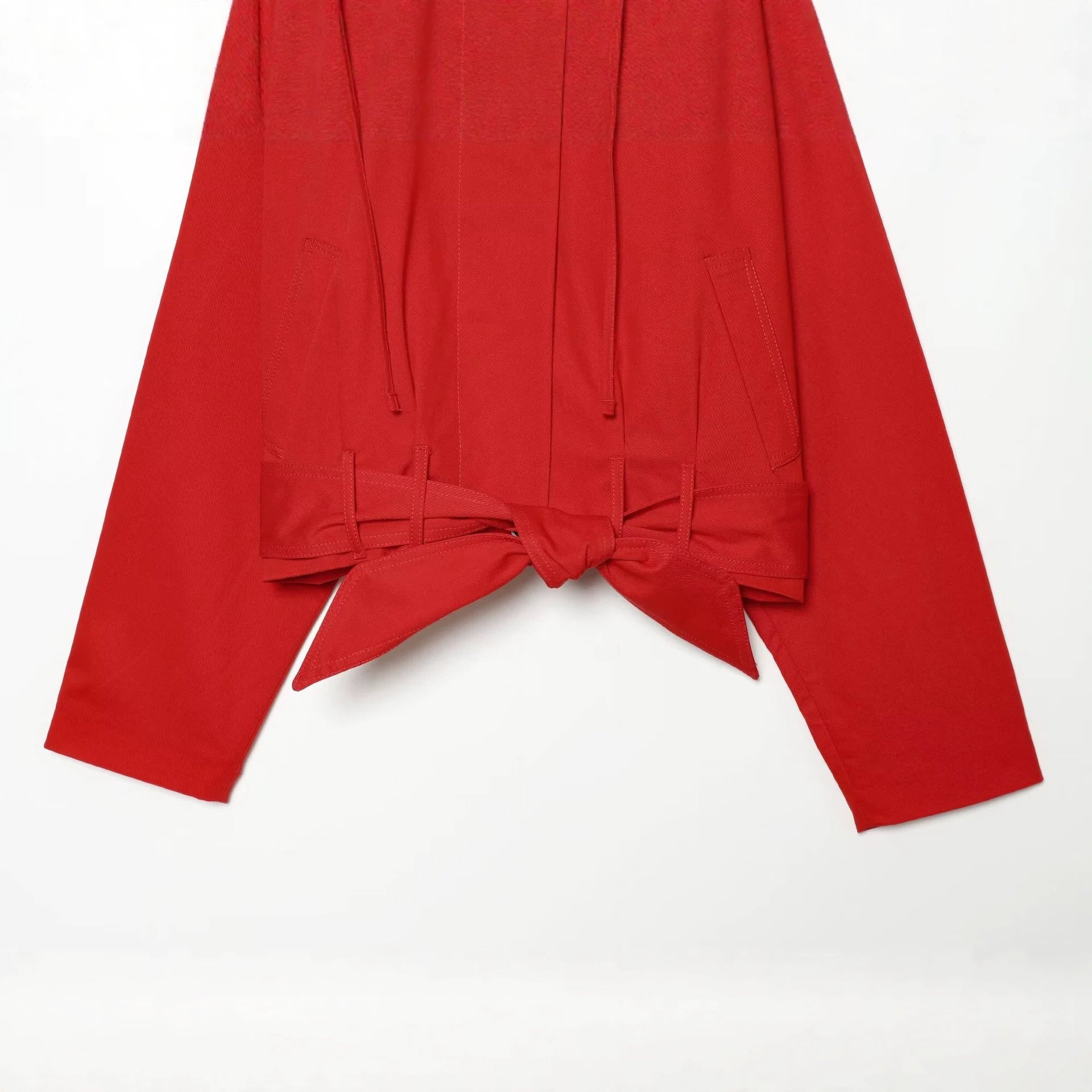 Women's Cropped Trench Coat with Waist Tie Belt and Boxy Silhouette Chichicherry