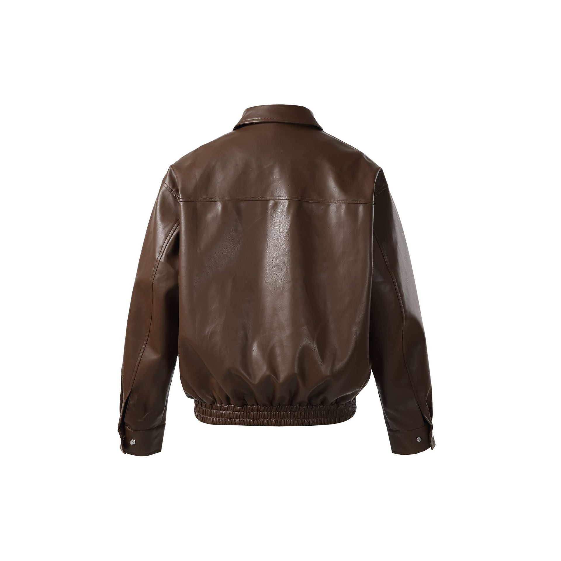 Unisex Short Cut Faux Leather Bomber Jacket with Boxy Cut Chichicherry