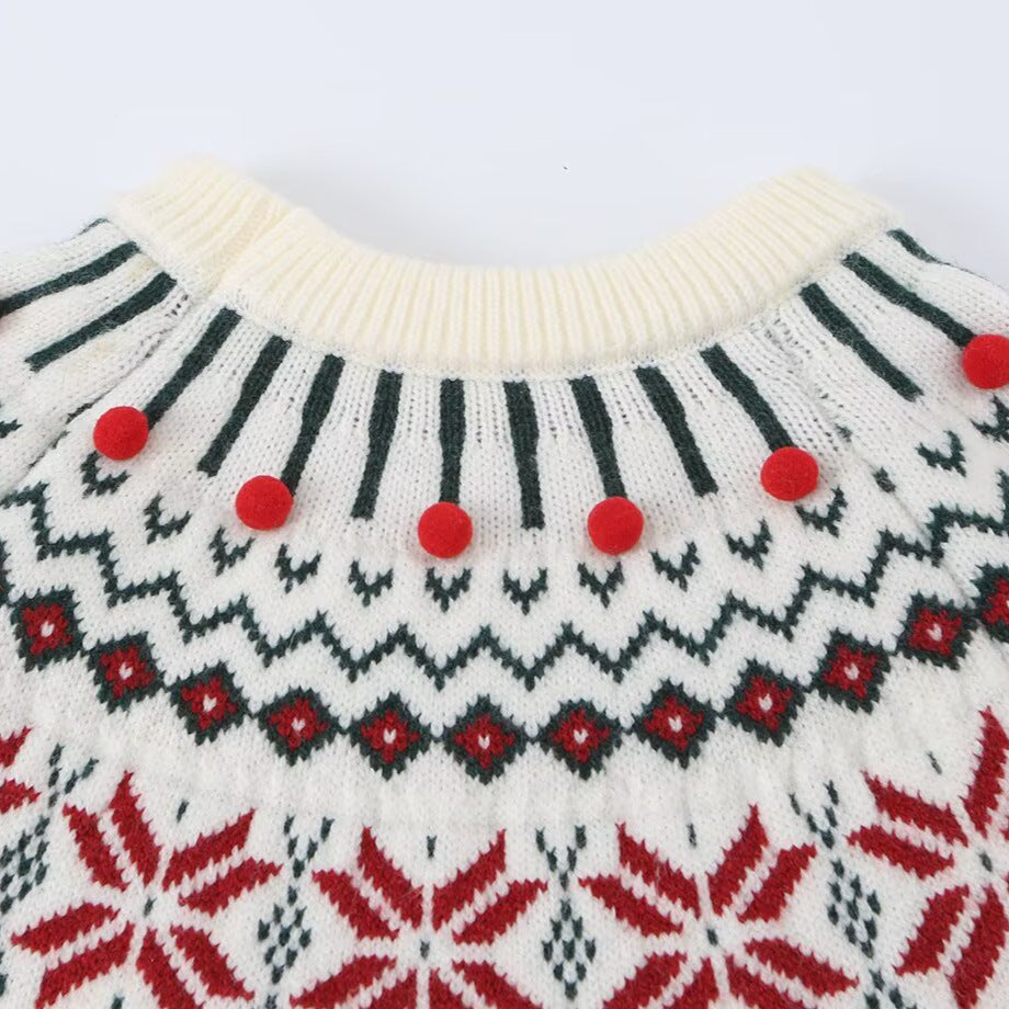 Women's knit sweater with Norwegian border and attached decorative pompons Chichicherry