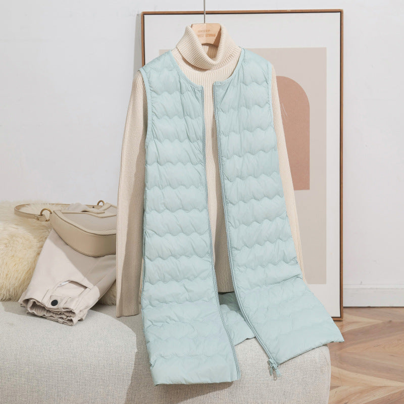 Women's Long Quilted Hooded Vest with Ultralight Thermal Filling and Two-Way Zipper Chichicherry