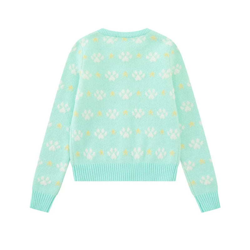 Women's cardigan with allover jacquard, round neck and button placket Chichicherry