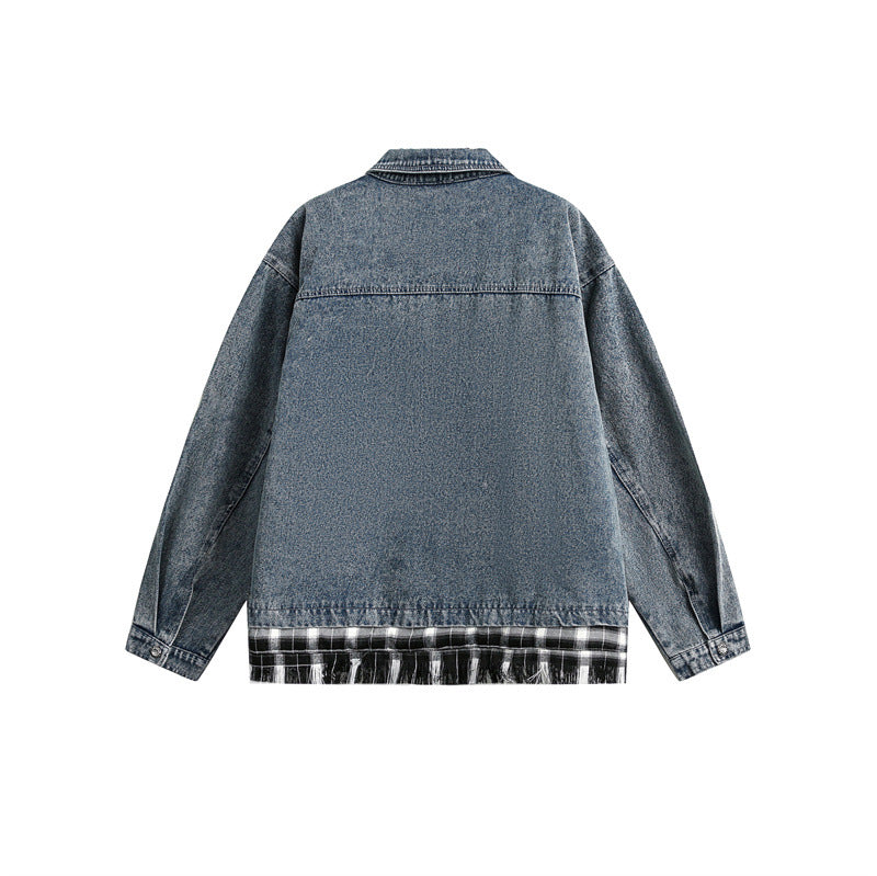 Unisex Kastig cut Denim jacket in layered look with checked lining Chichicherry
