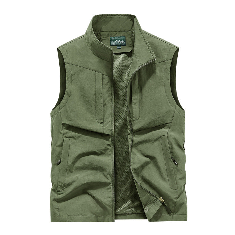 Men's Utility Outdoor Vest with Mesh Lining, Full Zip and Multiple Pockets Chichicherry