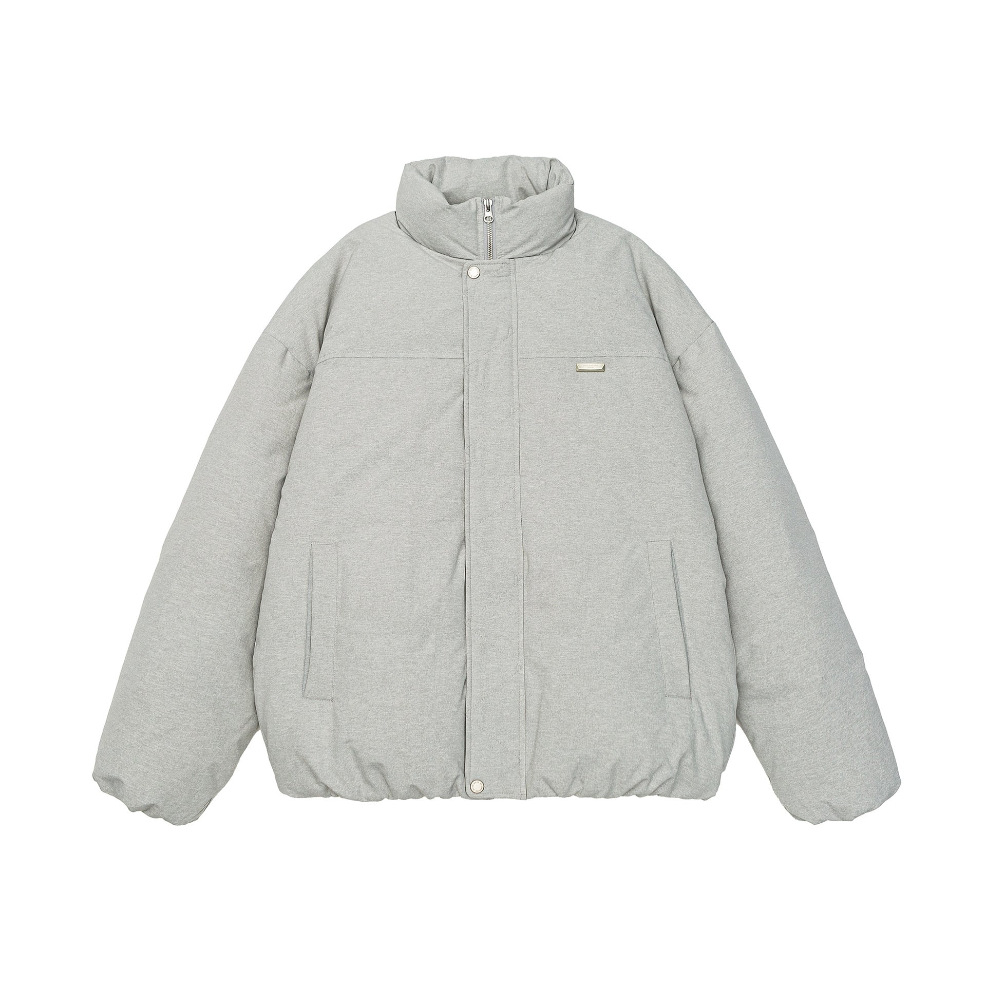 Women short cut oversized quilted jacket with high stand-up collar and concealed zipper Chichicherry