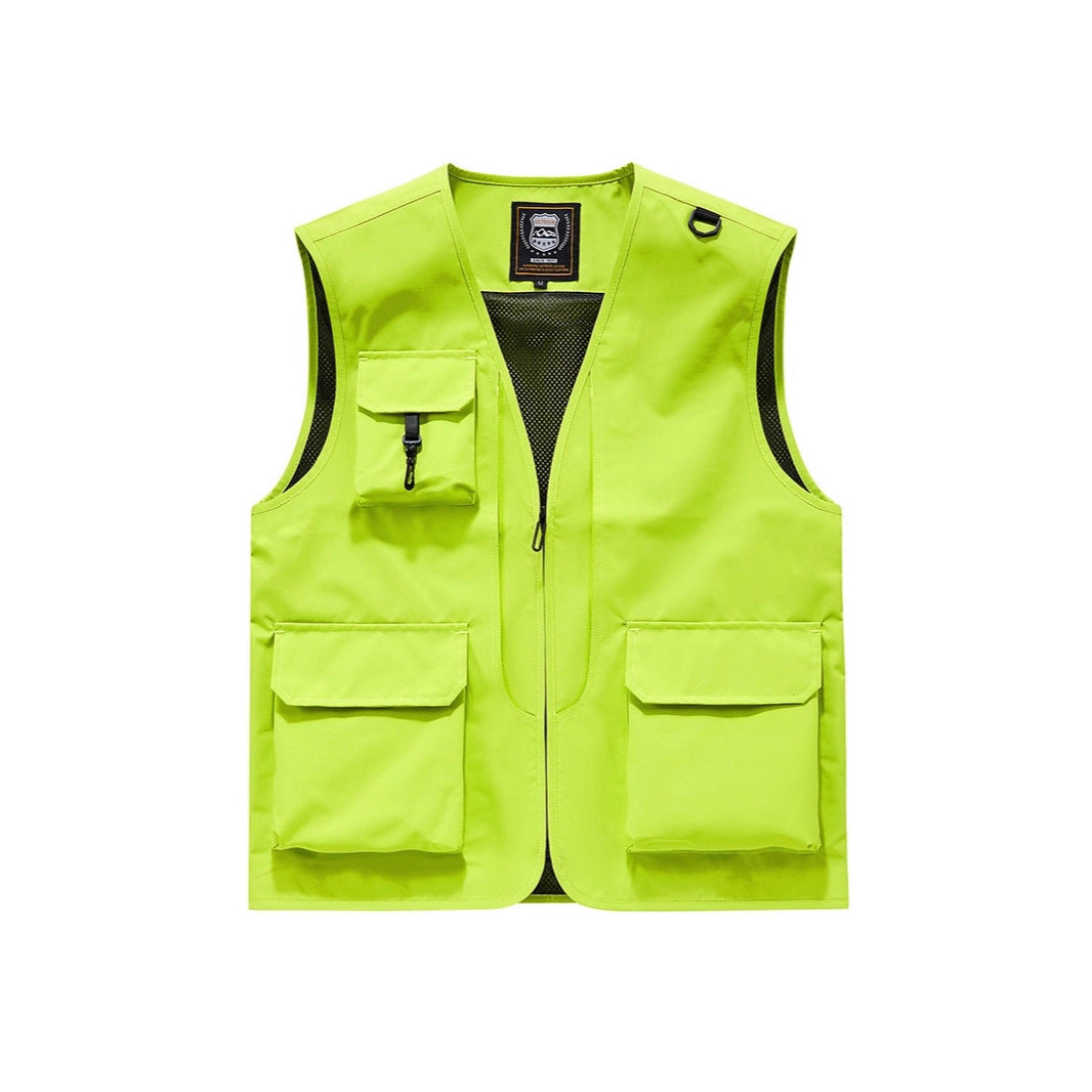 Men's Visible Multifunctional Utility Vest with Mesh Lining, Multiple Pockets and D-Ring Drun