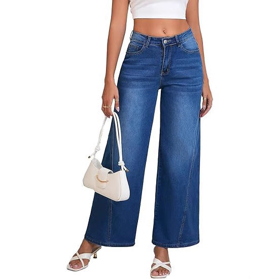 Women High-waisted Palazzo Pants made of Denim with Wide Leg Chichicherry
