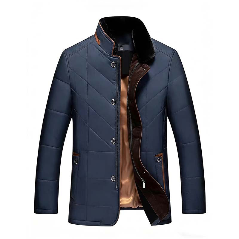 Men's Quilted Down Jacket with Stand Collar and Two-Way Inner Zipper Chichicherry