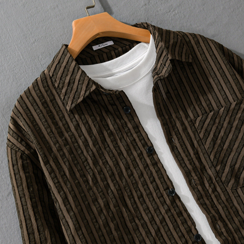 Men's Structured Cord Overshirt in Relaxed Fit with Patch Chest Pocket Chichicherry