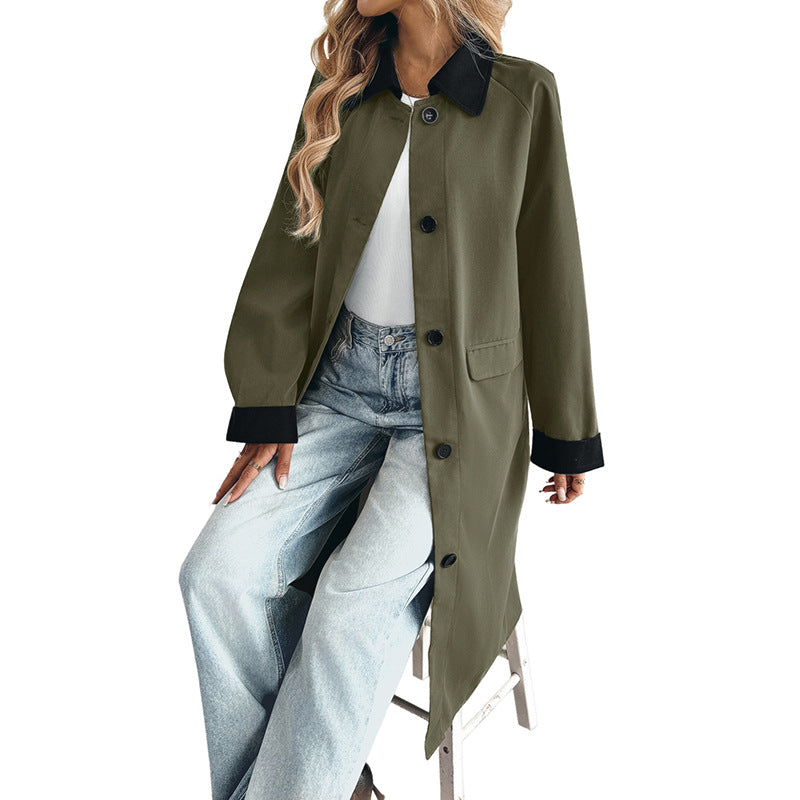 Women's long trench coat with contrast collar and cuffed sleeves Chichicherry