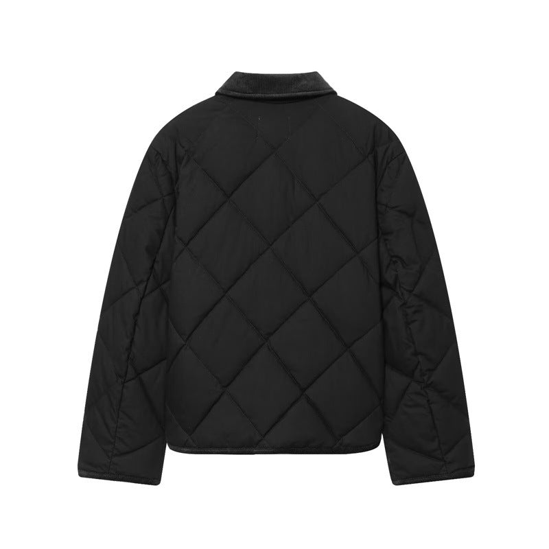 Women's short jacket quilted bomber with cord collar, front zipper and patch pockets Chichicherry