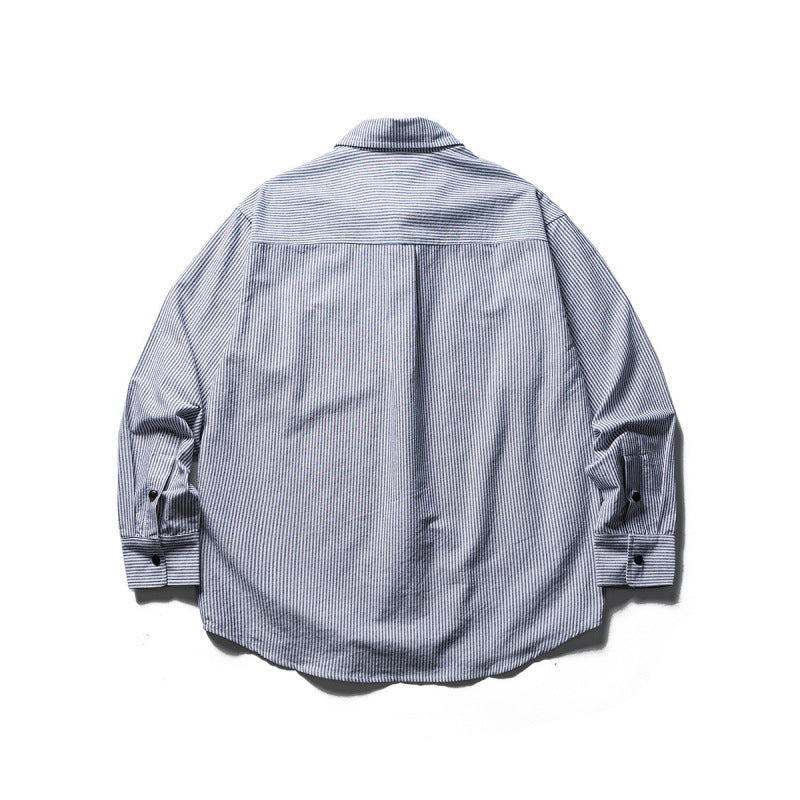 Men's Oversized Shirt in Worker Style with Pinstripes and Chest Pockets Chichicherry