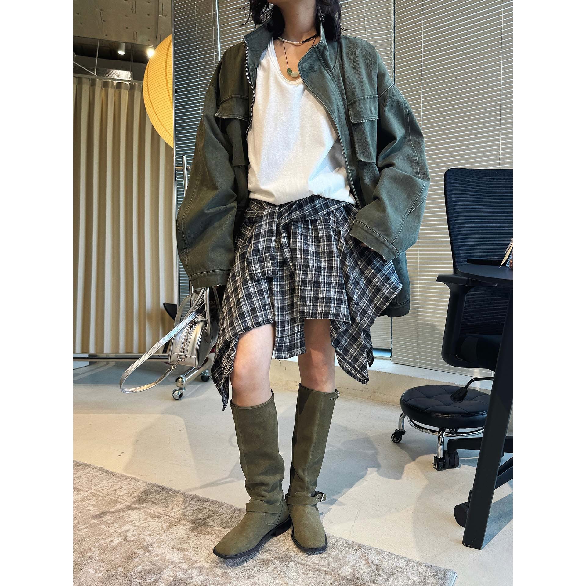 Women's Slouch Knee Boots made of Suede with Adjustable Buckle Strap Chichicherry