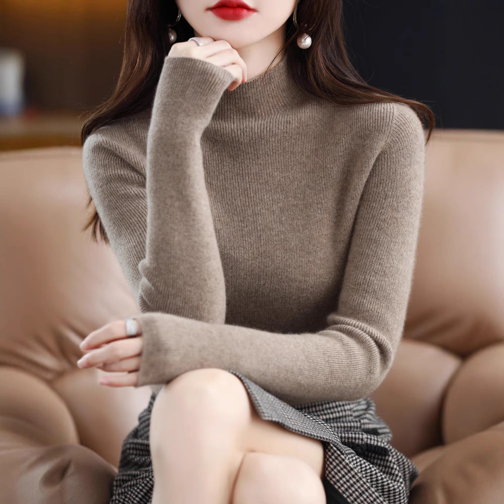 Women's slim fit mock neck sweater made of cashmere-like fine knit Chichicherry