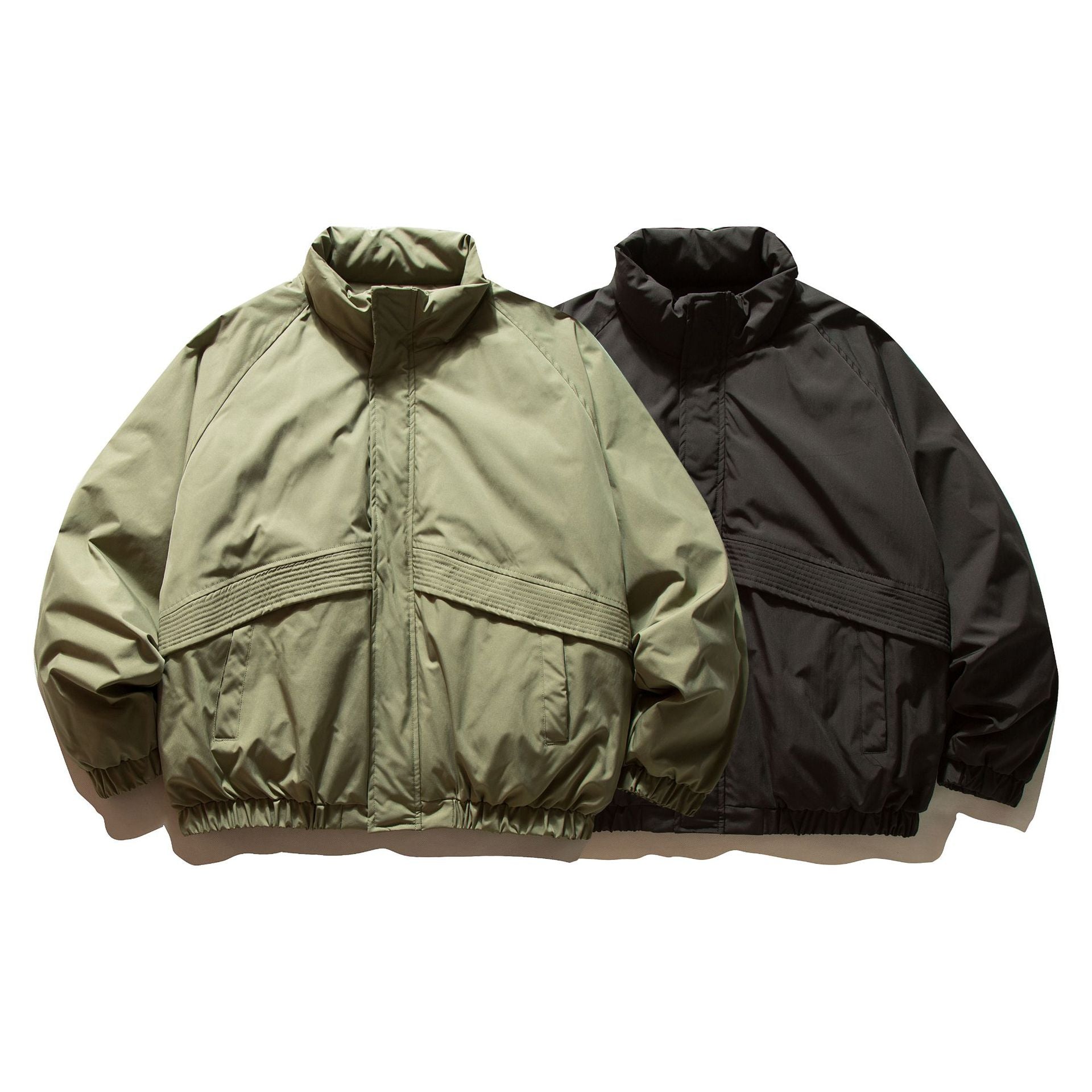 Men's Quilted Boxy Bomber with High Stand Collar and Elastic Hem Chichicherry