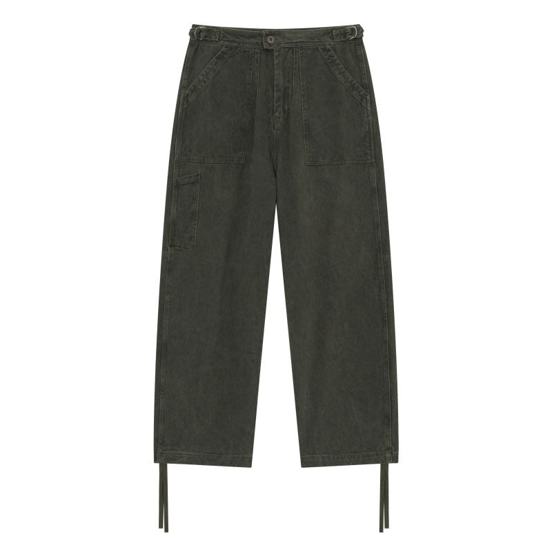 Women's High-Waist Utility Cargo Pants with Straight Leg, Patch Pockets and Adjustable Hem Cords Chichicherry