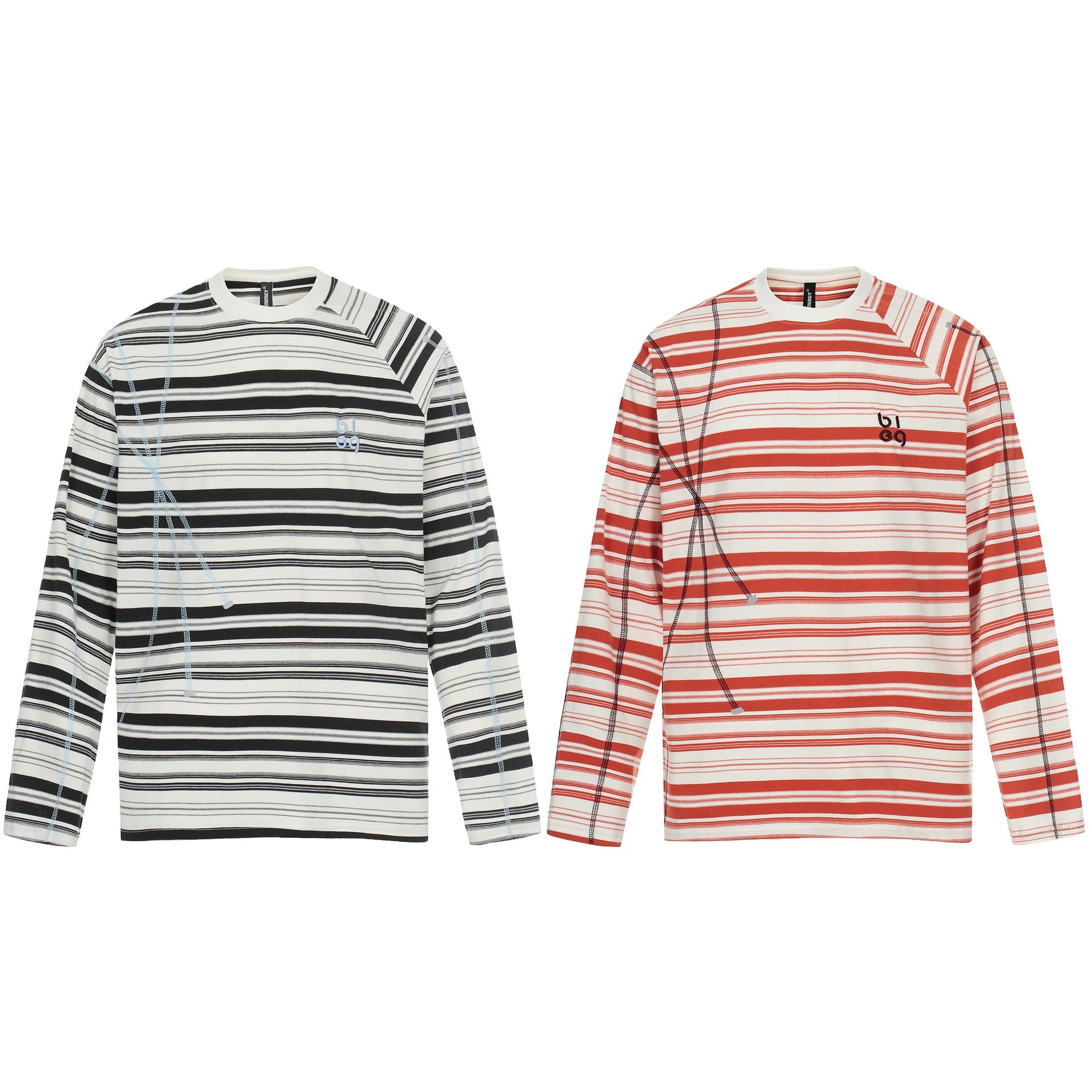 Unisex Striped Long Sleeve Shirt with Contrasting Decorative Seams Chichicherry