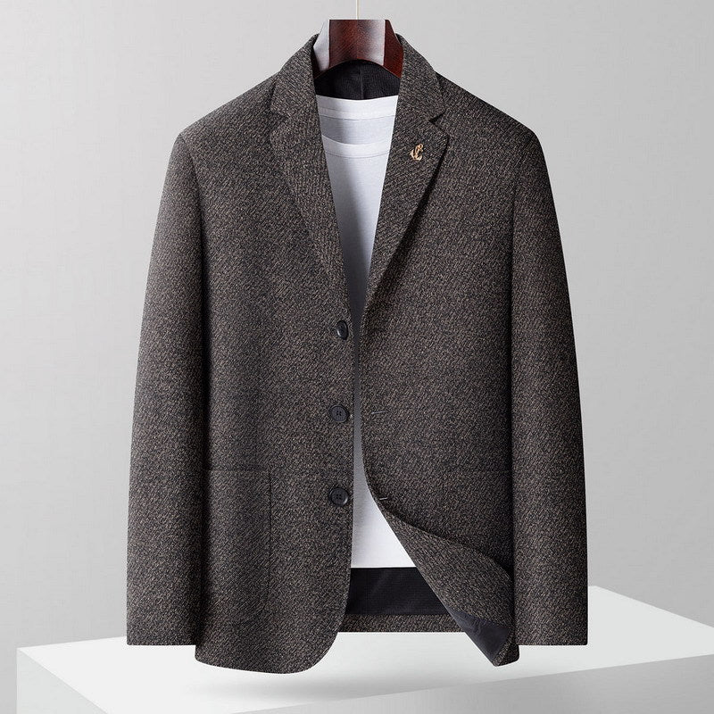 Men's Wool Blend Blazer with Herringbone Structure, Light Thermal Insulation and Patch Pockets Chichicherry