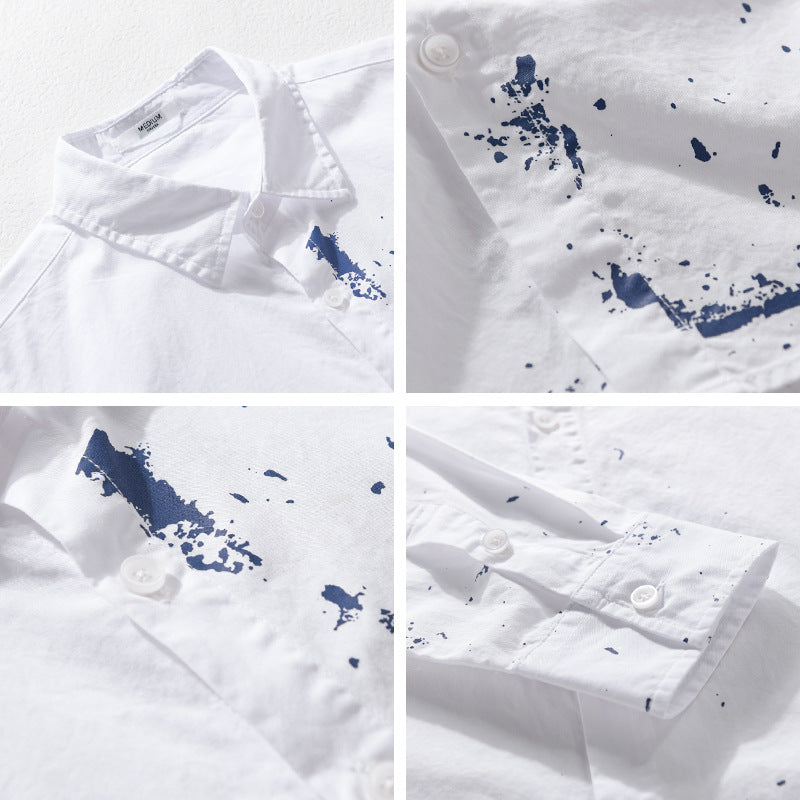 Men's shirt with artistic paint splatter and classic kent collar Chichicherry