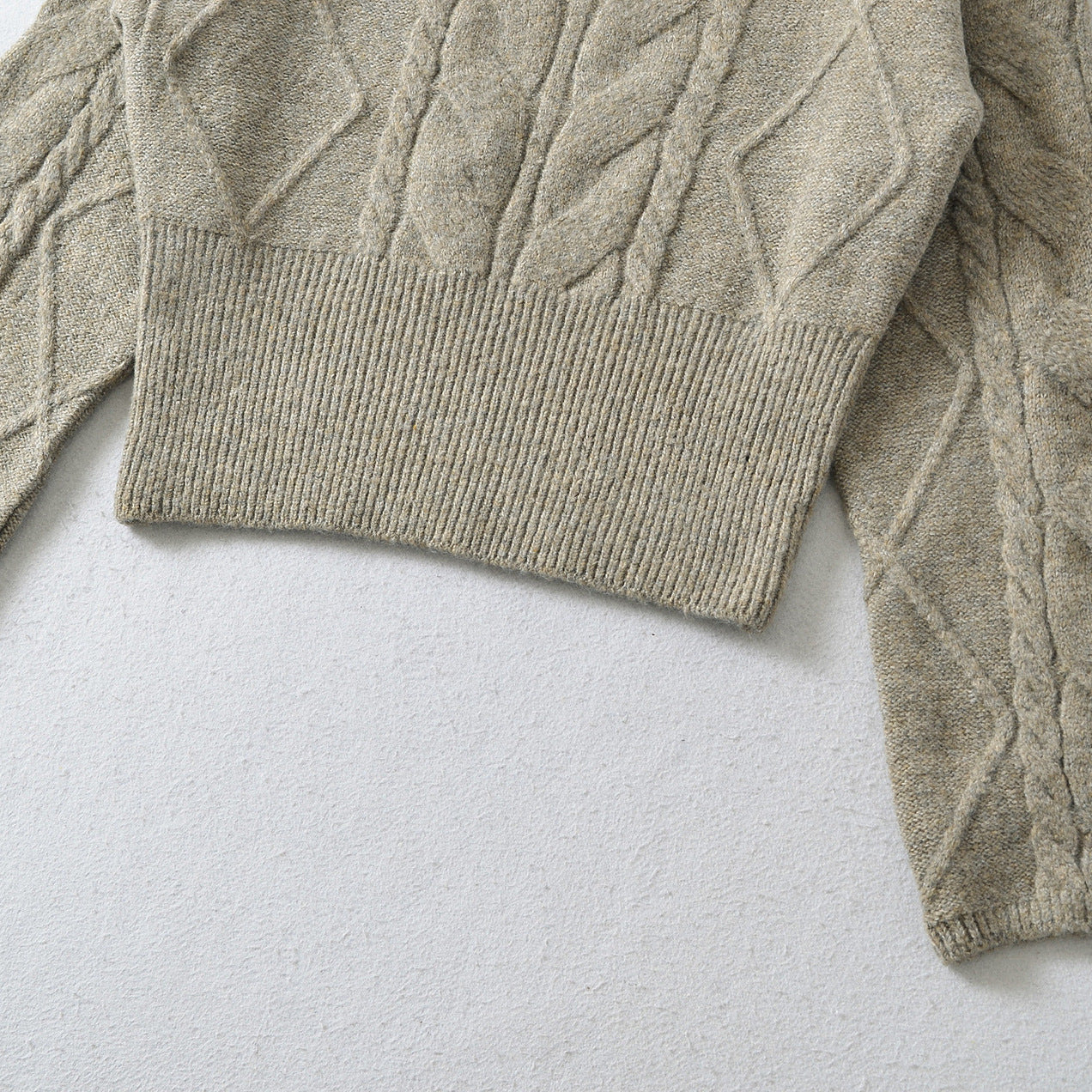 Women's Short Cable Knit Sweater with Fitted Ribbed Cuffs Chichicherry