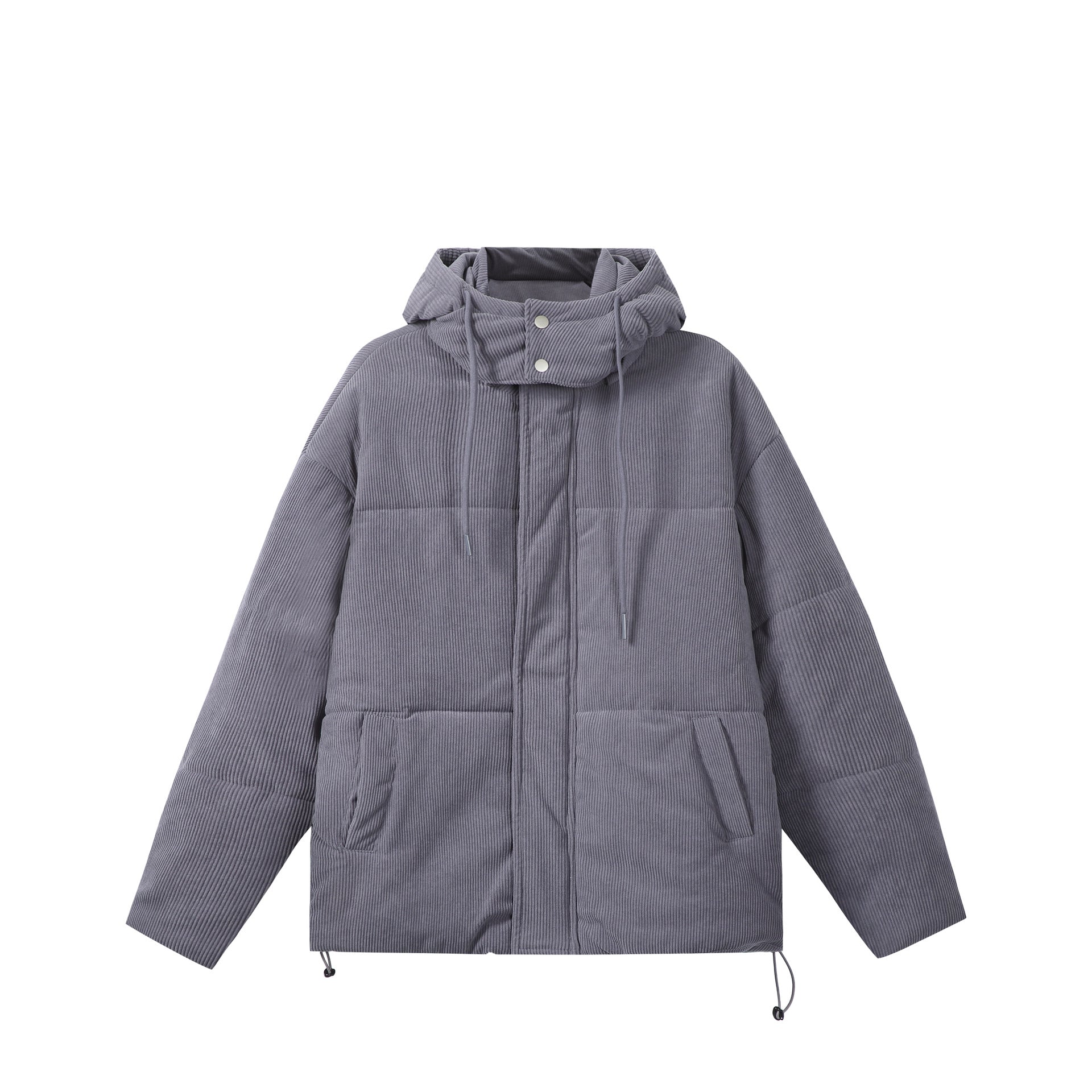 Unisex Quilted Cord Parka in Boxy Cut with High Collar and Drawstring Chichicherry