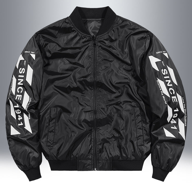 Men's Lightweight Nylon Bomber Jacket in Aviator Style with Patch Details and Arm Pocket Chichicherry