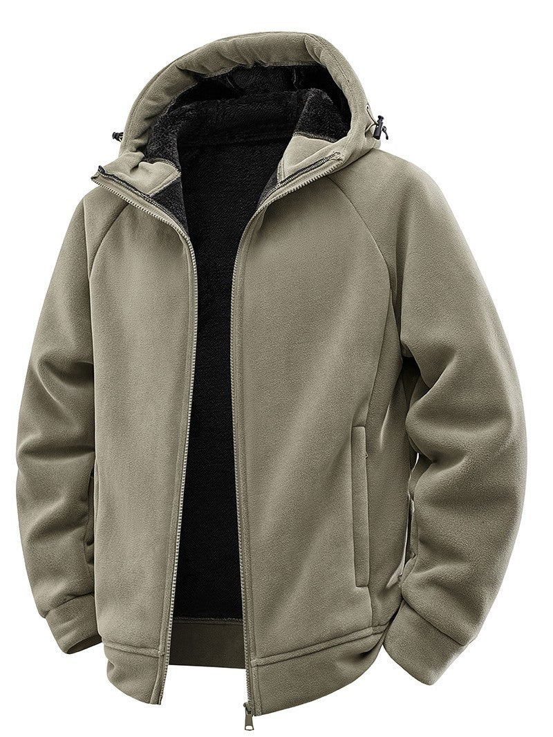 Men's Padded Hooded Fleece Jacket with Teddy Lining and Full-Length Zip Chichicherry