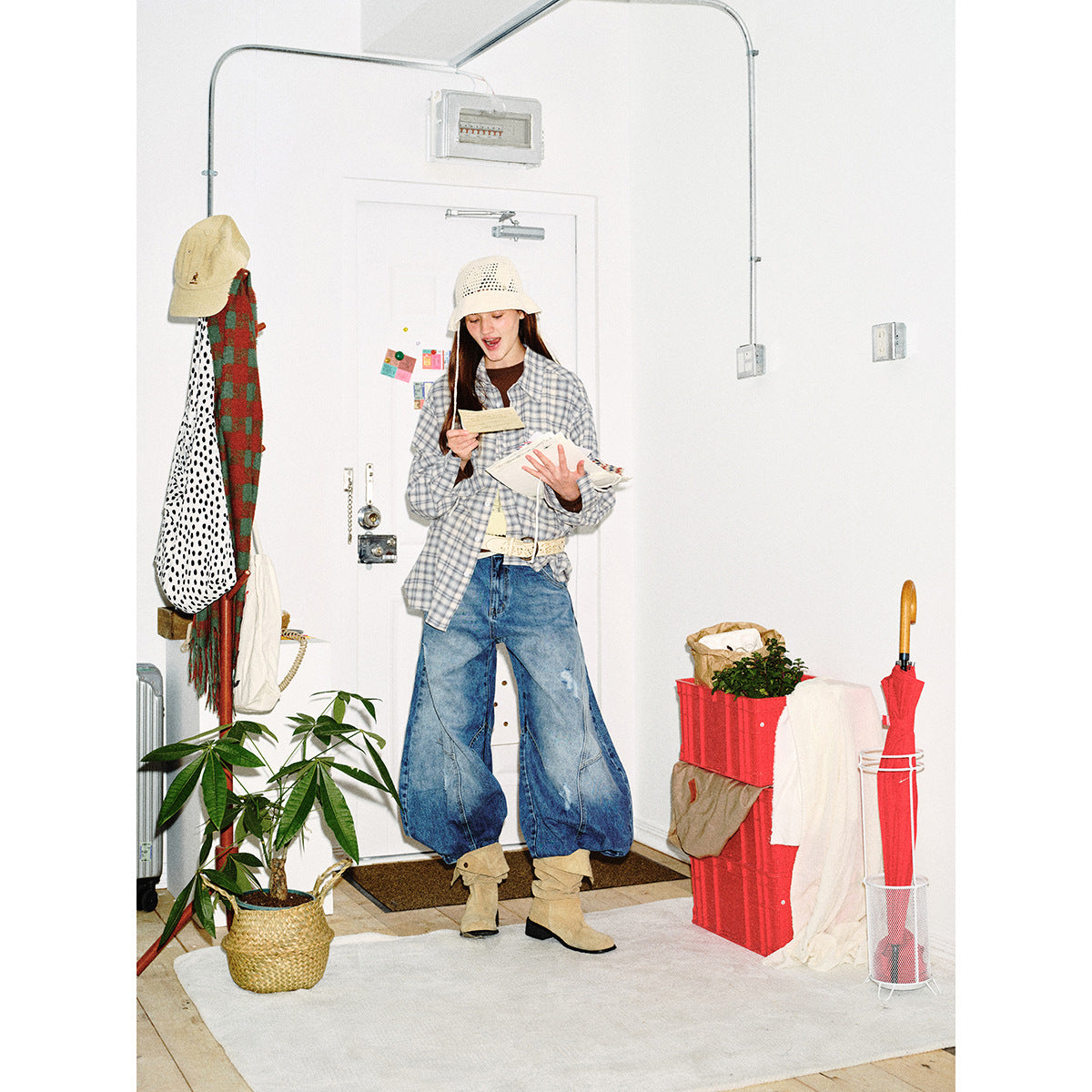 Unisex Check Relax Shirt in Oversized Look with Chest Patch and Soft-Touch Cotton Blend