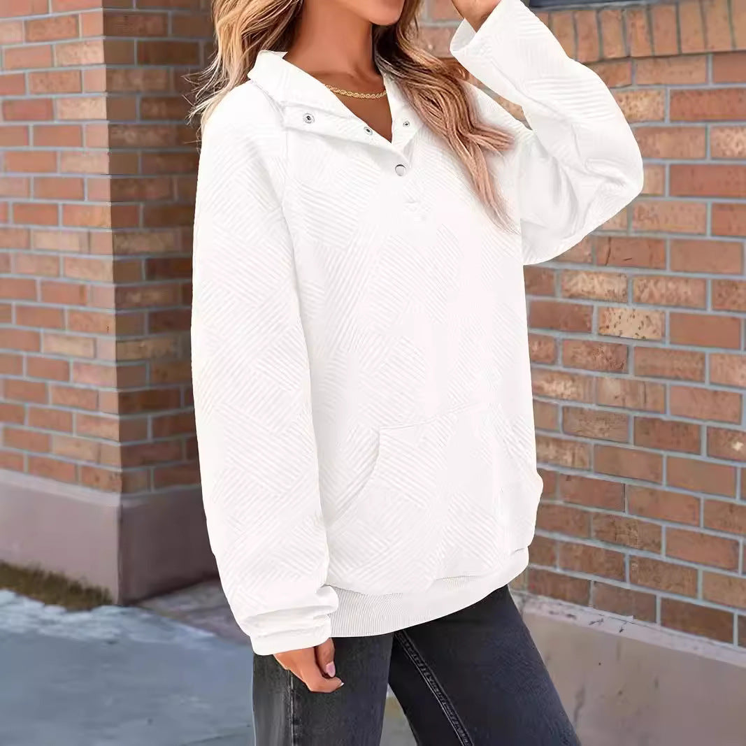 Women's Textured Oversized Hoodie with Henley Placket and Kangaroo Pocket Chichicherry
