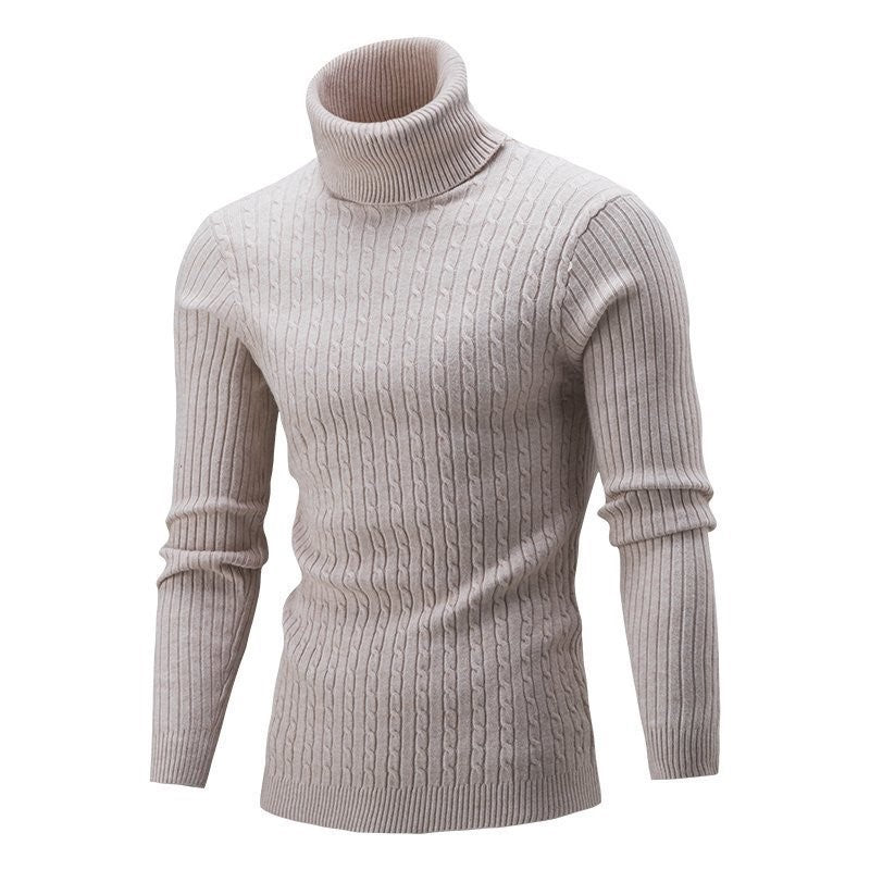 Men's Tailored Thermal Roll Neck Sweater with Cable and Rib Knit Structure Chichicherry