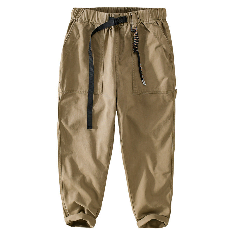 Men's Tapered Utility-Style Cargo Pants with Cuffed Hem and Elastic Waistband Chichicherry