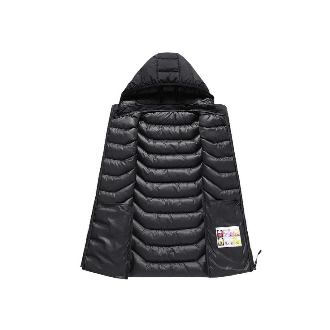Men's Sleeveless Thermo Utility Vest with Quilted Chevron Structure, Hood and Two-Way Zipper Chichicherry