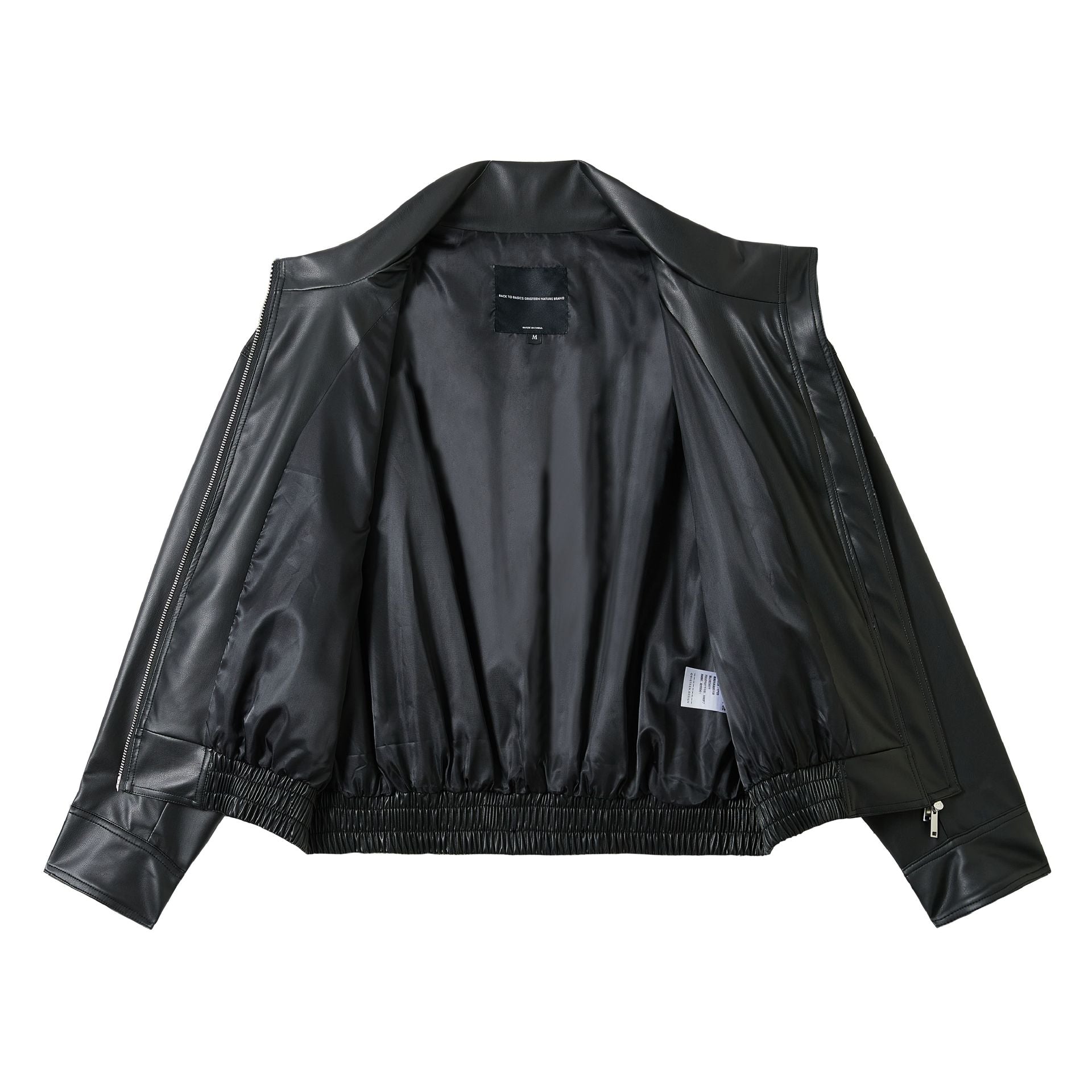 Men's faux leather bomber jacket in boxy cut with elastic hem and double zipper Chichicherry
