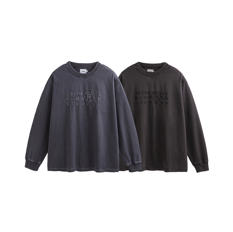 Unisex Oversize Long Sleeve Sweatshirt with Relief Logo and Vintage Washed Cotton Blend Chichicherry